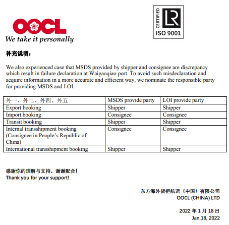 注意！出口、進口、轉(zhuǎn)運及過境危貨MSDS新要求！