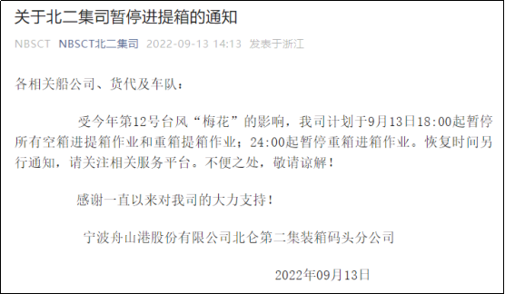 預(yù)警！臺風“梅花”或?qū)⒂诿魅盏顷懻憬虾?寧波各碼頭暫停進提箱服務(wù)